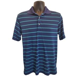 PGA TOUR Mens Airflux Solid Mesh Short Sleeve Golf Polo Shirt Blue Striped Sz Sm